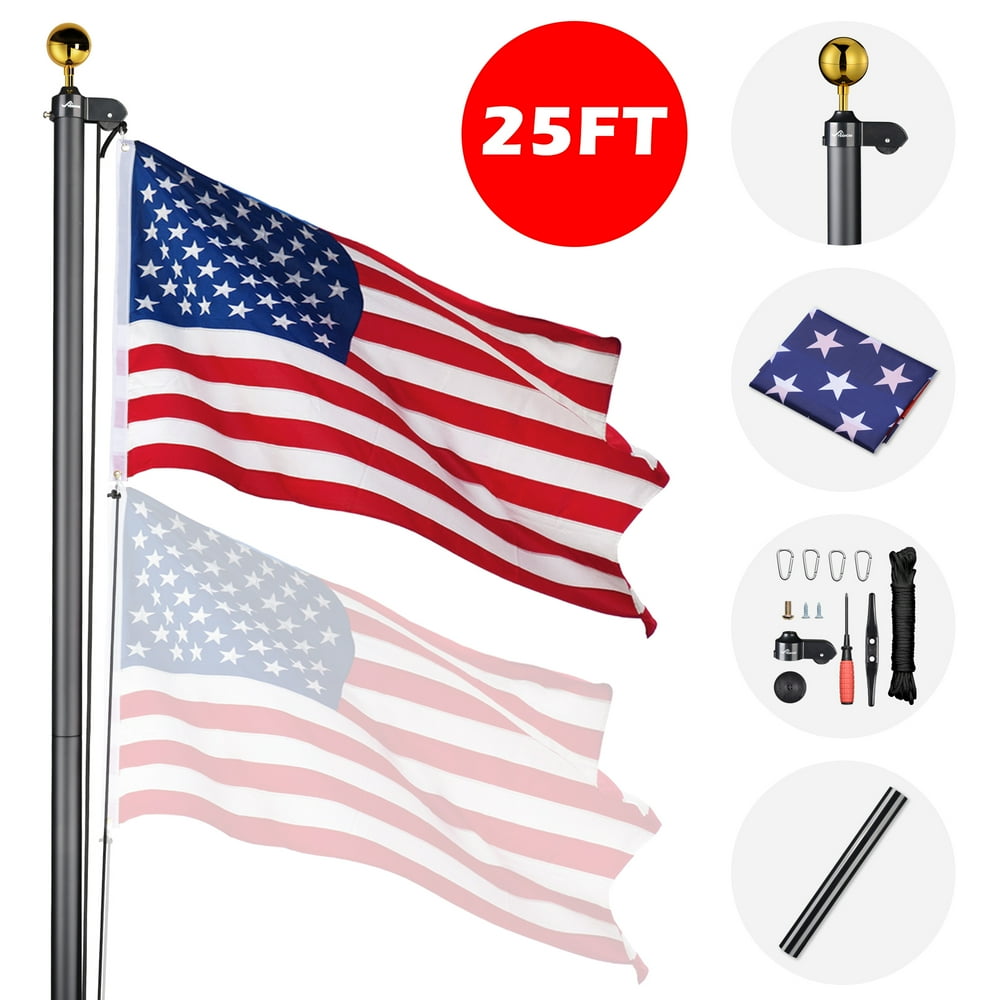 Yeshom 25 Ft Aluminum Sectional Flagpole with 3x5 Ft US Flag Gold Ball Outdoor