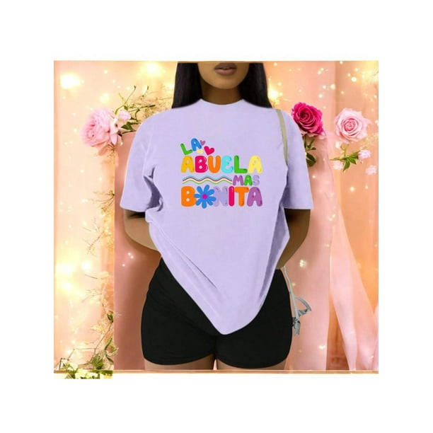 Letras Playera Blusa Con Estampado De La Abuela Mas Bonita Ropa Para Mujer Color Lila Talla Extra Grande Marca Emil SaEs