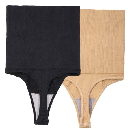 

Women High Waist Thong Shapewear Tummy Control Cincher Sexy Underwear Body Shaper Beige+Black