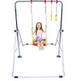 thumbnail image 2 of Kids Gymnastics Bar Home Gymnastics Horizontal Bar 4 in 1 with Swing Seat, 2 Trapeze Rings, Adjustable Height and Foldable Gymnastic Gymnasts Training Bar Playground Pink, 2 of 8