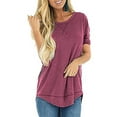 thumbnail image 3 of stanreset Women T-shirt Solid Color Stitching Top Asymmetrical Hem Blouse, Red, S, 3 of 6