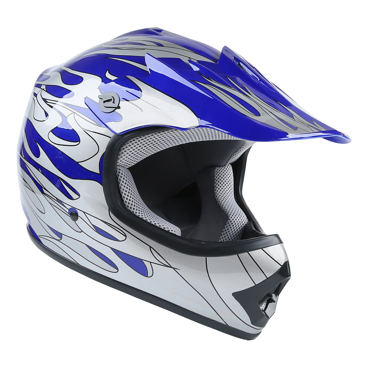 DOT Youth Blue Flame Dirt Bike ATV MX Motocross Helmet Goggles+Gloves S/M/L/XL 
