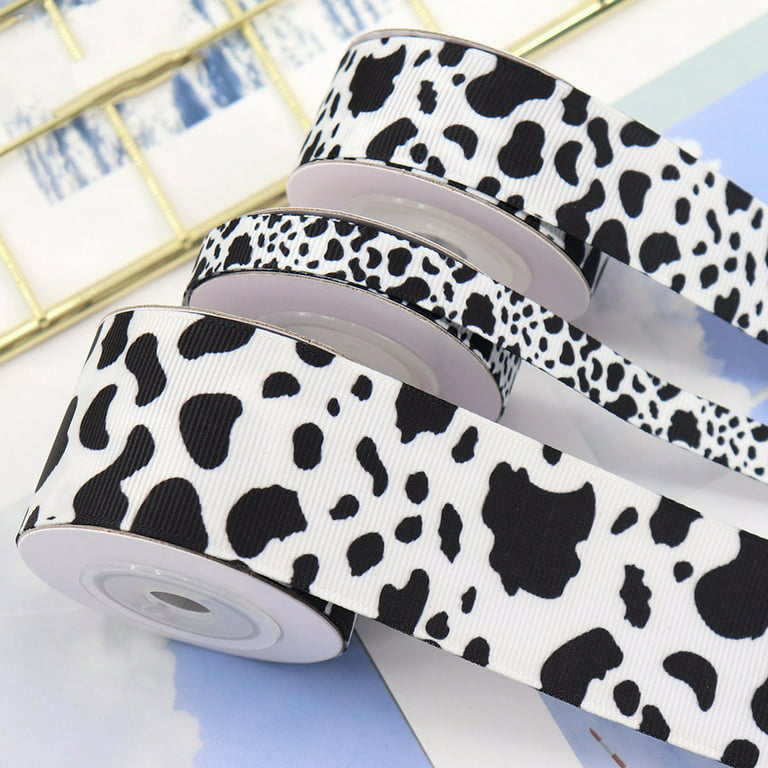2Rolls 10 Yards Cow Print Ribbons for Crafts,White Black Cow Print Ribbon  Cow Print Edge Ribbon Cow Spot Pattern Ornaments Fabric Ribbons for DIY