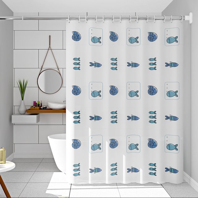 Waterproof shower curtain conch fish single curtain without rod width 120*height 200 (with hanging ring)