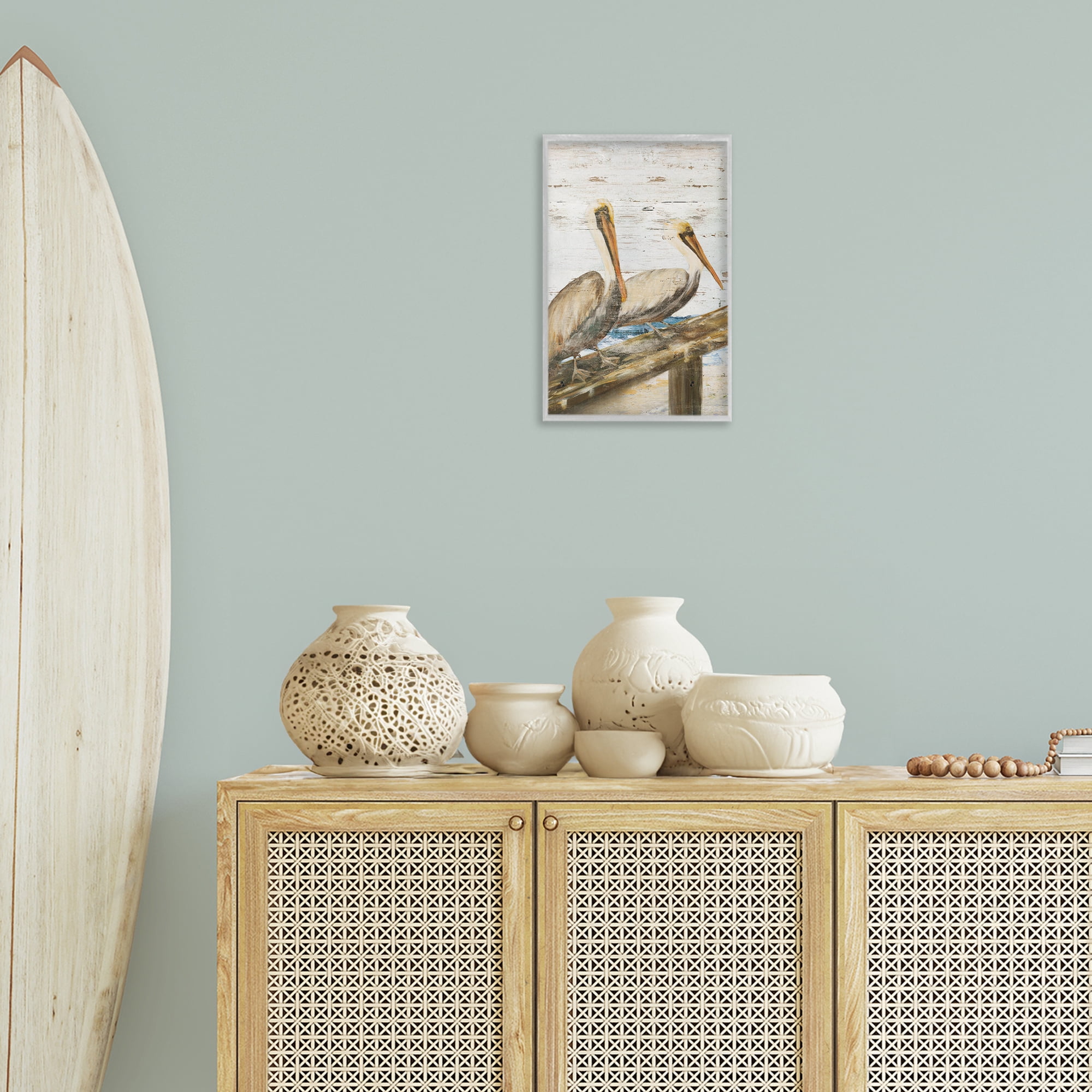Stupell Industries Rustic Pelicans Perched Animals & Insects Painting Gray Framed Art Print Wall Art, 12 x 18