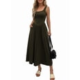 thumbnail image 2 of Women'S Summer Maxi Dress Sleeveless Square Neck Casual Beach Sundress with Pockets, Flowy Patchwork Knit Army Green S, 2 of 8
