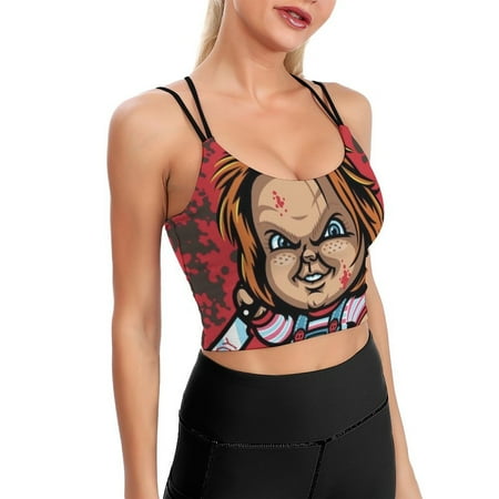 Chucky Movie Sports Bra For Women Padded Crop Top Camisole Yoga Tank Top Vest Workout Tops Racerback With Built In Bra Activewear Fitness Gym