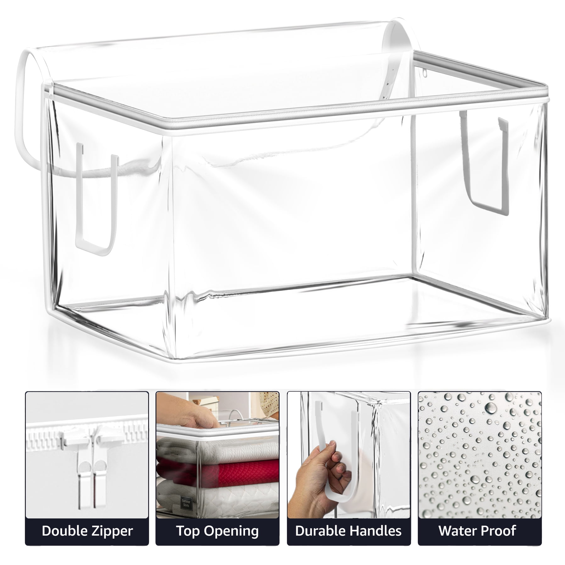 Sorbus 4-Pack 90L Clear Foldable Storage Bags with Handles & Zipper for Clothes and Blankets