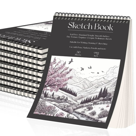 OSIMIG 10 Pack Sketch Books 9" x 12", Top Spiral Bound Sketch Pad Bulk, 300 Sheet Total (68lb/100gsm), Drawing Paper Pad, Sketchbook for Drawing, Art Supplies for Adults