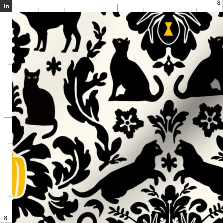 Cloth Placemats Cat Damask Kitty Vintage Black And White Pumpkin Set of 2
