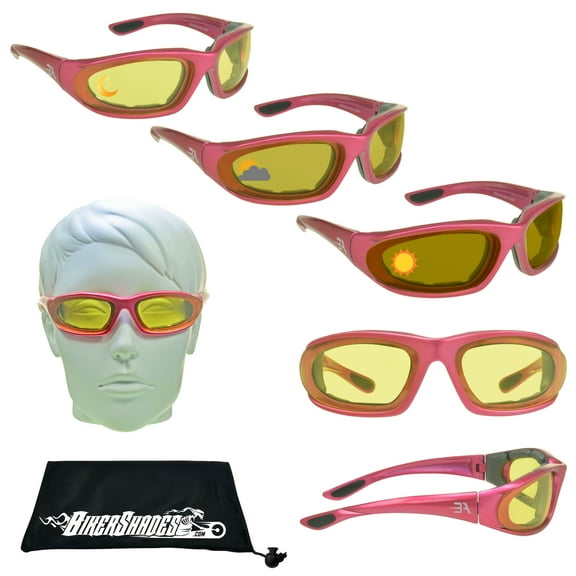 Bikershades Women Small Transitional Motorcycle Sunglass Pink Frame Photochromic Day Night