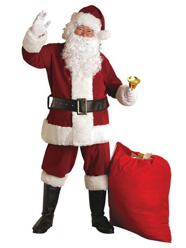 Santa Claus Costumes Regal Plush 10 Pc Red & Wht Faux Fur Suit & All Acces STD 