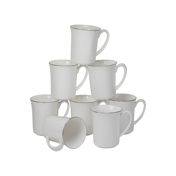 10 Strawberry Street Bone China with Silver Band 16 Oz Mugs, Set of 8