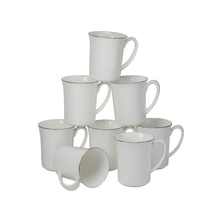 - 10 Strawberry Street Bone China with Silver Band 16 Oz Mugs, Set of 8