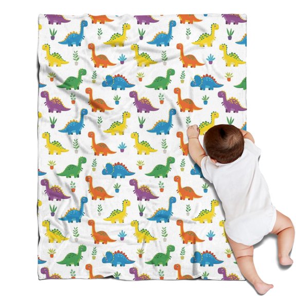 White Plant Dinosaurs Pattern Blanket,Comfortable Soft Flannel Throw Blanket,All Season,Warm Lightweight Blankets for Sofa Bed Couch Living Room Chair,30"x40"