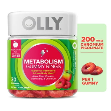 OLLY Metabolism Gummy Rings, Apple Cider Vinegar, Chromium, Adult Metabolism* Support, Apple, 30 Ct