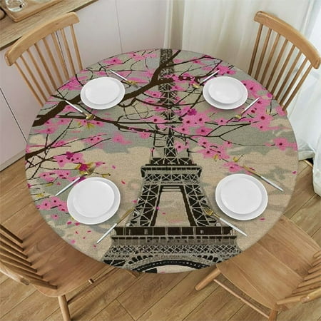 

Palnkart Eiffel Tower Flowers Tree Round Table Cover Stain Resistant Washable Indoor Outdoor Tablecloth Kitchen Dining Wedding Parties Picnic Farmhouse 100% Polyester Fiber 42-46