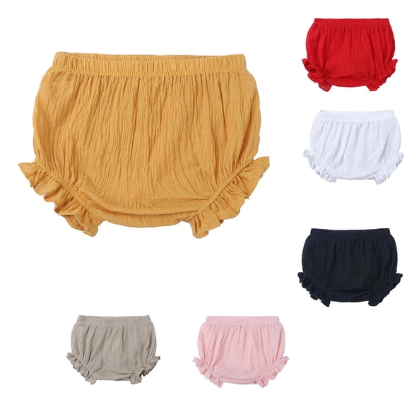 Baby Girls Boys Yellow Cotton Linen Blend Cute Bloomer Shorts Elastics Waist Casual Summer Lightweight Loose Harem Shorts 6-12 Months