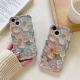 thumbnail image 4 of Funda de teléfono de lujo con pintura al óleo de luz azul láser y flores para iPhone 16, 15, 14, 11, 12, 13 Pro Max, marco ondulado, a prueba de golpes, 4 of 5