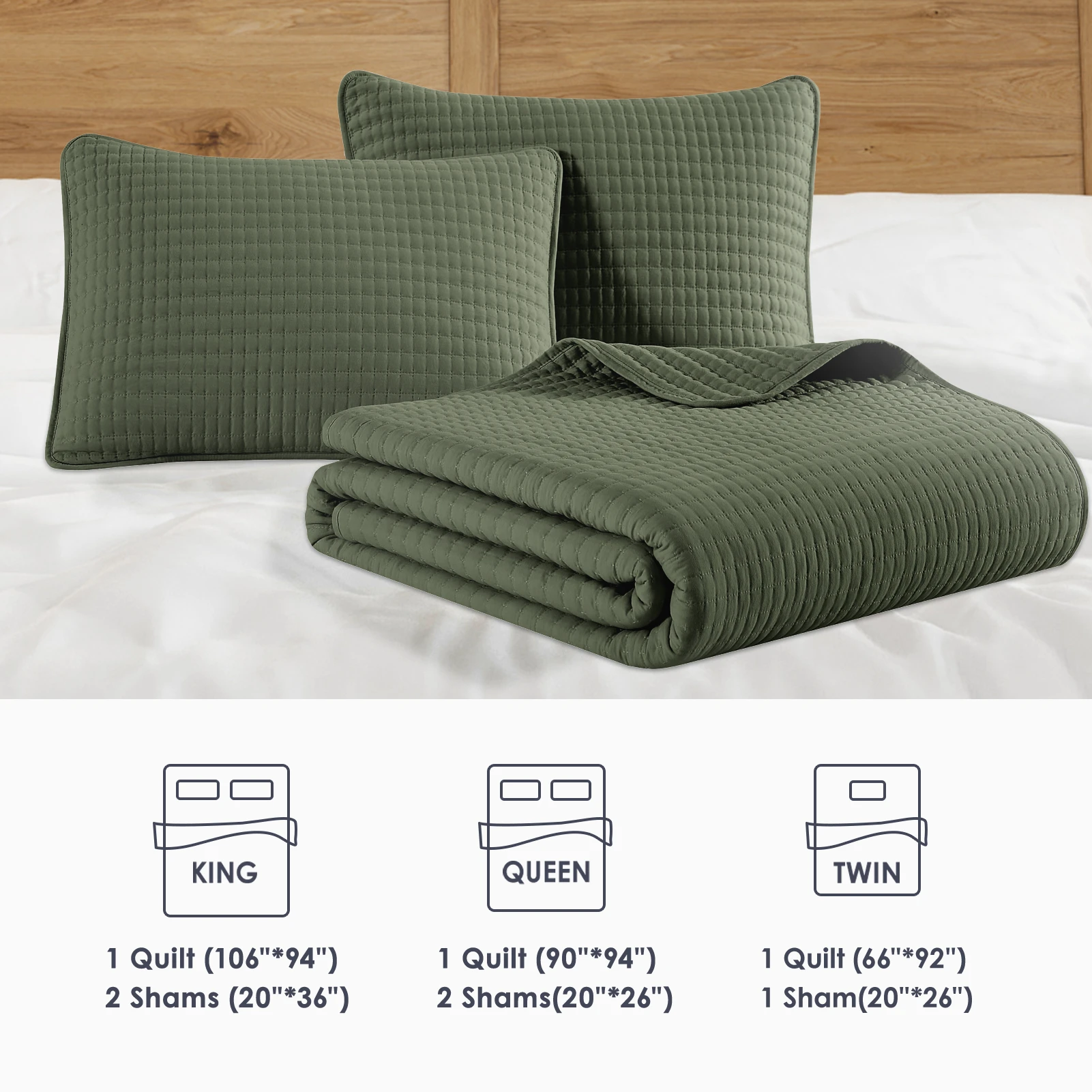 Amberspace Lightweight 2-Piece Bed in a Bag Quilt Set with Pillow Shams,Olive Green,Twin