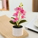 thumbnail image 3 of Orquídea bonsái artificial, decoración de escritorio de oficina para bodas, blanco y rosa con rayas, 3 of 6