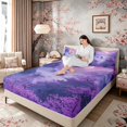 thumbnail image 3 of Manfei Fantasy Temple Queen Sheet Sets for Girls, Purple Moon Cherry Bed Set, Purple Black Pink 4pcs, 1 Flat Sheet, 1 Fitted Sheet and 2 Pillowcases, 3 of 6