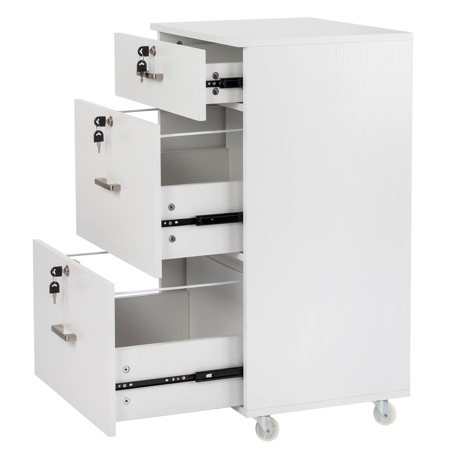 Ktaxon 3 Drawers File Cabinet Legal&Letter Size, with Pencil Drawers Mobile File Cabinet with Rollers, White