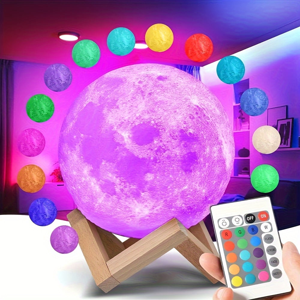 7.9 inch Large Moon Lamp Galaxy Starry Moon Night Light with Touch and Remote Control 16 Colors as Cool Lamp Gift for Boys or Girls