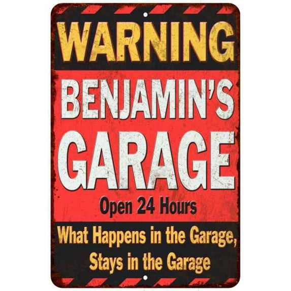 BENJAMIN'S Garage Warning Man Cave Wall Decor 12 x 18 Matte Finish Metal 112180030069