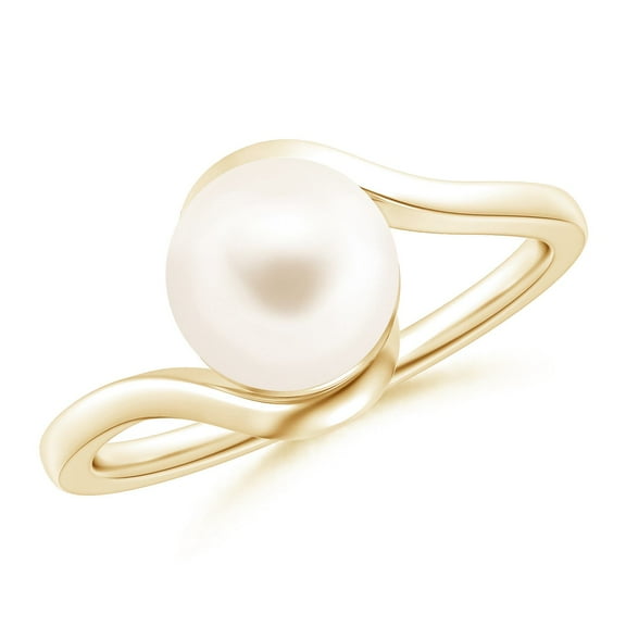 ANGARA Freshwater Cultured Pearl Solitaire Bypass Ring in 14K Yellow Gold for Women | June Birthstone, Birthday, Anniversary, Jewelry Gift for Women | Pearl Ring