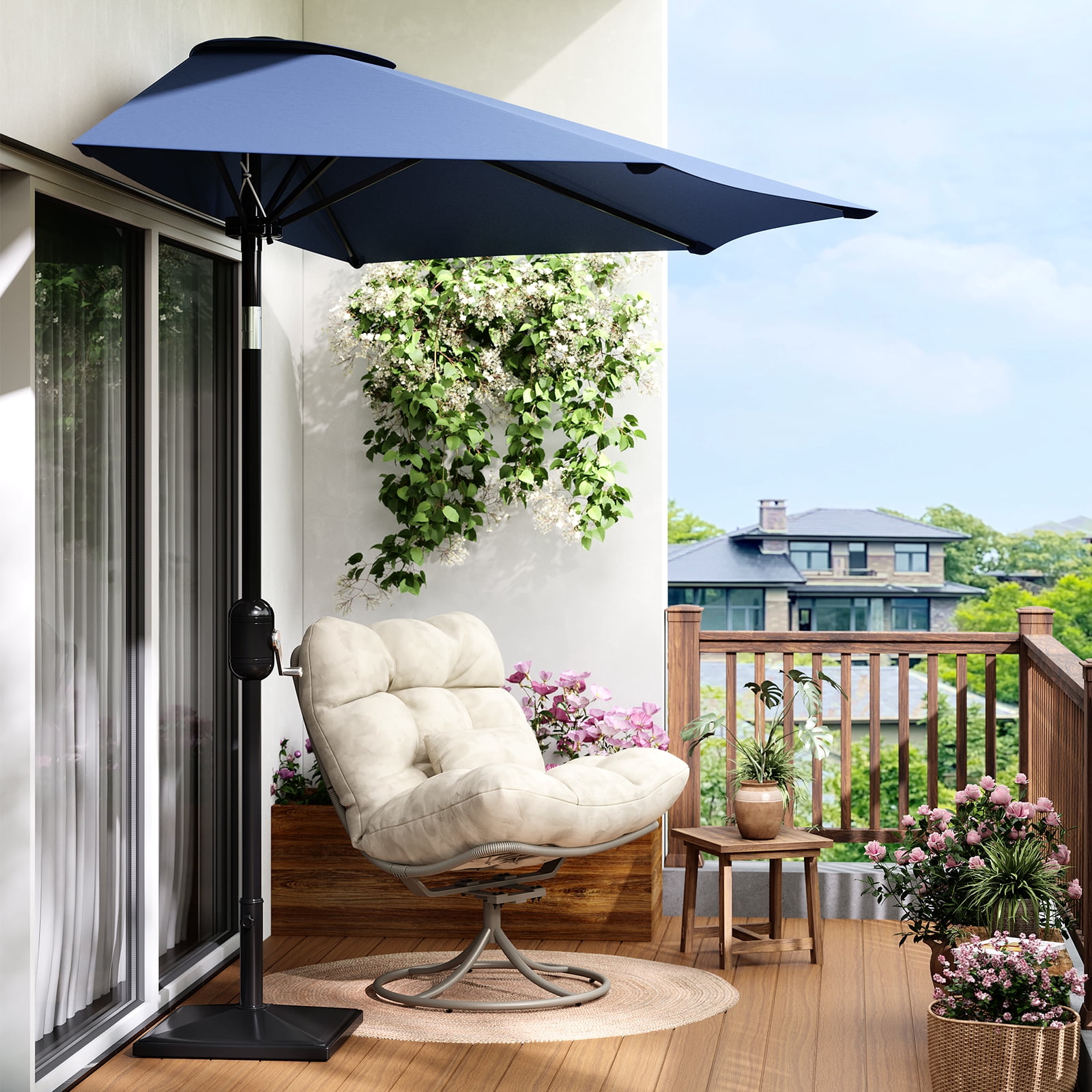 Patio Umbrella 9FT - Half Umbrella Outdoor with Smooth Crank Lift, Outdoor Shade Canopy for Patio, Backyard, Garden, Deck, Balcony