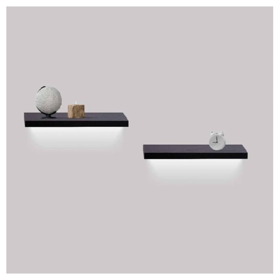 Floating Shelves 15.75 Inch Wall Mounted Wood Shelves with LED Lights, Black