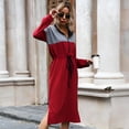 thumbnail image 2 of Color Block Sweatshirt Dress Long Sleeve Stand Collar Casual Pullover Mid Length A Line Dress S XL, 2 of 6