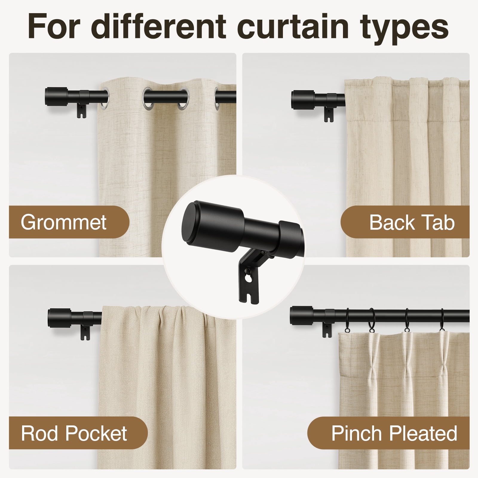 Newburos Heavy Duty Curtain Rods,1 Inch Black Curtain Rod Adjustable for Windows 48 to 86 Inch with Metal Finials,Easy Installation and Modern Design for Living Room & Bedroom