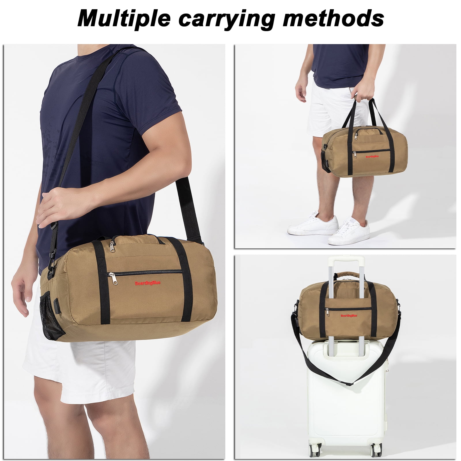 17" Personal Item Underseat Duffel Bag W Pillow for United Airlines (Beige)