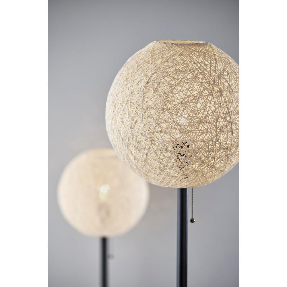 Adesso Havana 68" Dark Bronze Floor Lamp with Off-White Paper Rattan Globe Shade