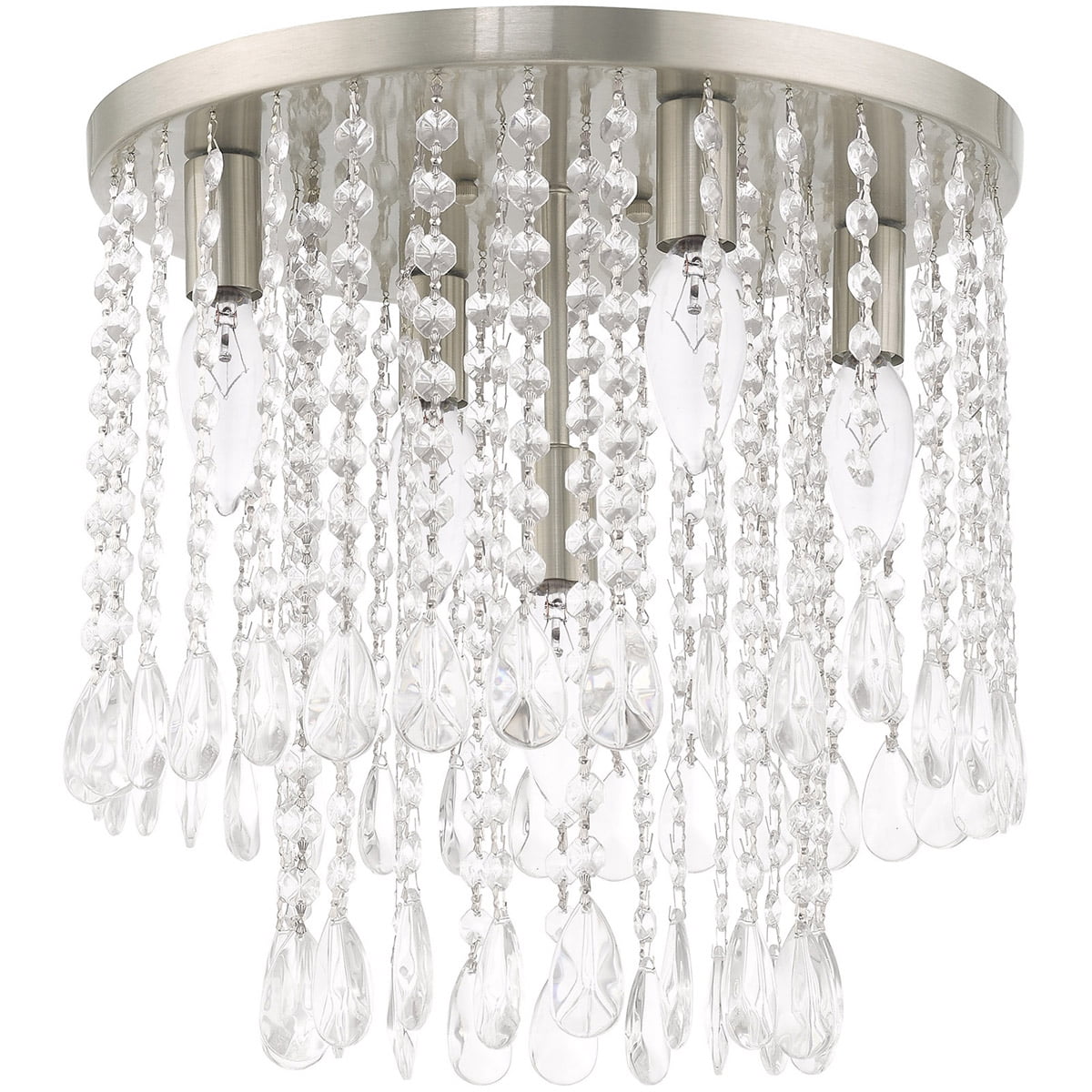 5 Light Brushed Nickel Ceiling Light fixture with Clear Crystals Shade