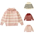 thumbnail image 1 of MKOSPLRT Cable Knit Sweaters for Little Girl 1-8Y Zip Mock Neck Striped Pullover Long Sleeve Warm Fall Sweaters Casual Sweaters, 1 of 7