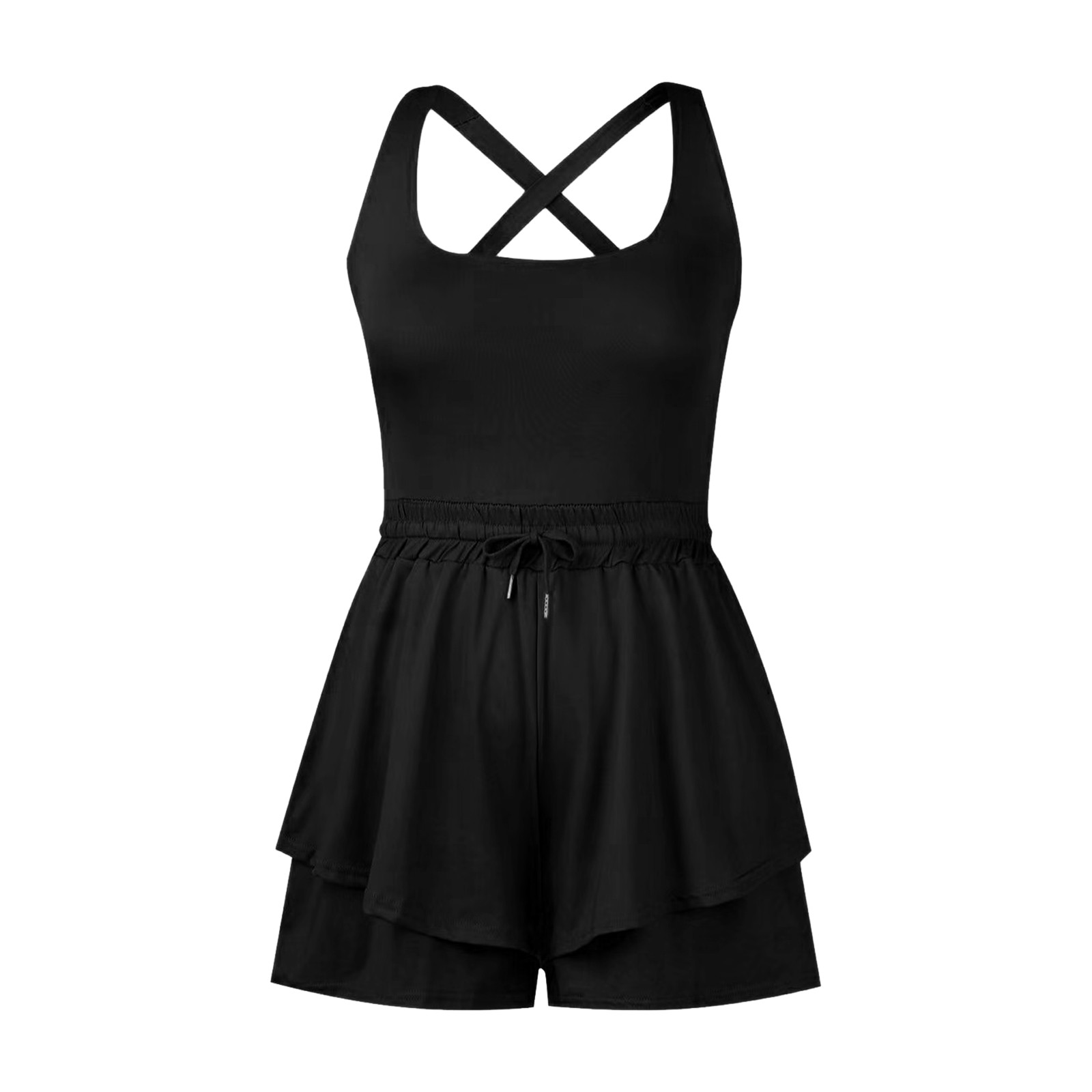 jiaxiM Athletic Dress for Women Tennis Pleated Active Cross Back Workout Dress for Women Sleeveless Mini Golf Dress with Shorts Pocket