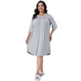 thumbnail image 3 of DARING DIVA Women's Plus Size 3/4 Sleeve Lace Crew Neck Comfy Nightgown 1X Light Gray, 3 of 6