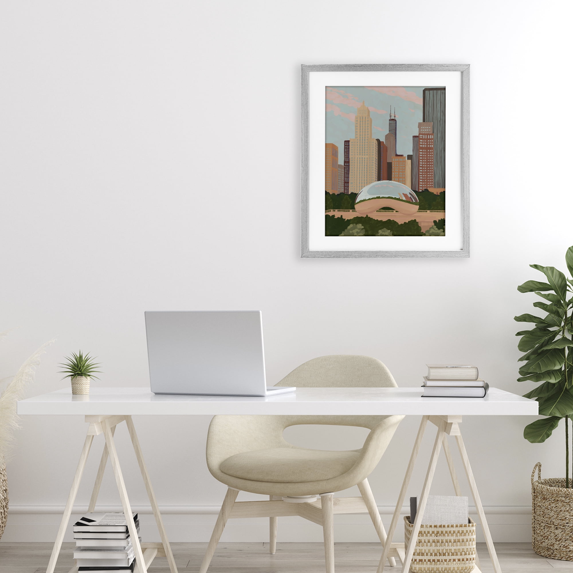 Stupell Industries Chicago Bean Cityscape Gray Framed Print Under Glass, design by Veronica Lara