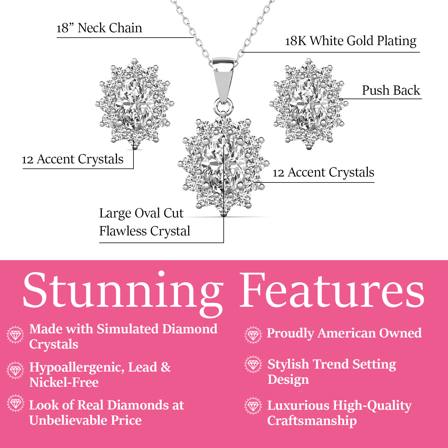 Cate & Chloe Sage 18k White Gold Plated Silver Jewelry Set with Simulated Diamond Crystals for Women
