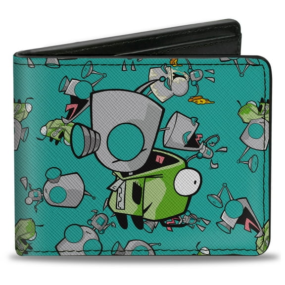 Nickelodeon Wallet, Bifold, Invader Zim Gir Robot and Disguised Poses Scattered Blue, Vegan Leather
