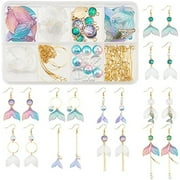NOBRAND 1 Box DIY Make 10 Pairs Mermaid Ocean Theme Earring Making Kit Fishtail Shape Charms Mermaid Fish Scale Link Pendants Glass Pearl Beads for Women Beginners DIY Earring Jewellery Making
