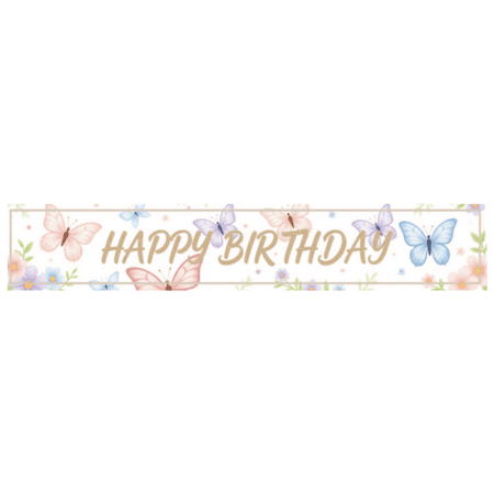 Elegant Birthday Banner for Floral Butterfly Celebration Baby Shower Party Backdrop Kids Birthday