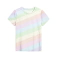 thumbnail image 3 of Abcomgle Girls Shirts 10-12 Summer Short Sleeve Tshirts Toddler Rainbow Print Toddler Girls T-Shirts Fashion Crewneck Cotton Toddler Tops Girls,Purple Pink,7-8Years, 3 of 5