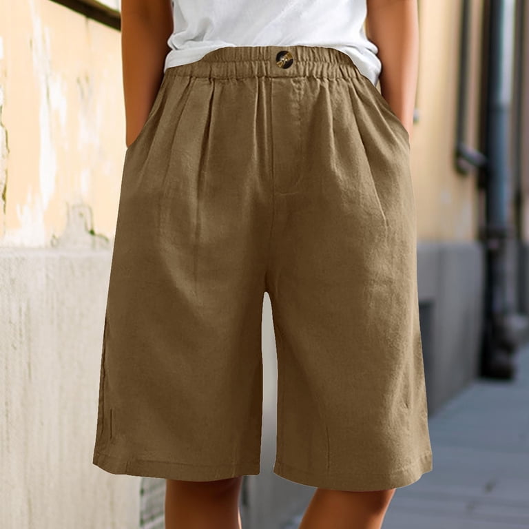 ZHOGXU Womens Shorts High Waist Wide Leg Solid Color Knee Length