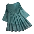 thumbnail image 2 of ICHUANYI Clearance Women Vintage Ruffled Three Quarter Lace V-Neck Plus Size Tops T-Shirt Blouse(Green, L) ICHUANYI WER2023081203392, 2 of 4