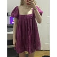 thumbnail image 3 of SUNSIOM Robes Courtes Babydoll d'Été pour Femmes Couleur Unie Manches Bouffantes Col Carré Dos Croisé, 3 of 6