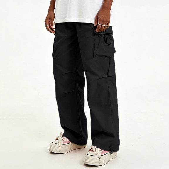 Men Loose Cargo Work Pants 4-Way Stretch Drawstring Outdoor Activity Trousers S-XL